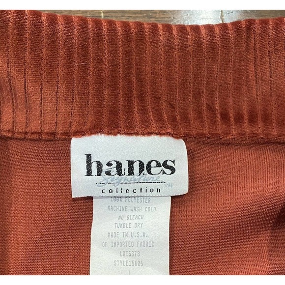 Vtg Hanes Signature Collection Ribbed Velvet Midi Dress L Button Front 80's Rust - Picture 7 of 9